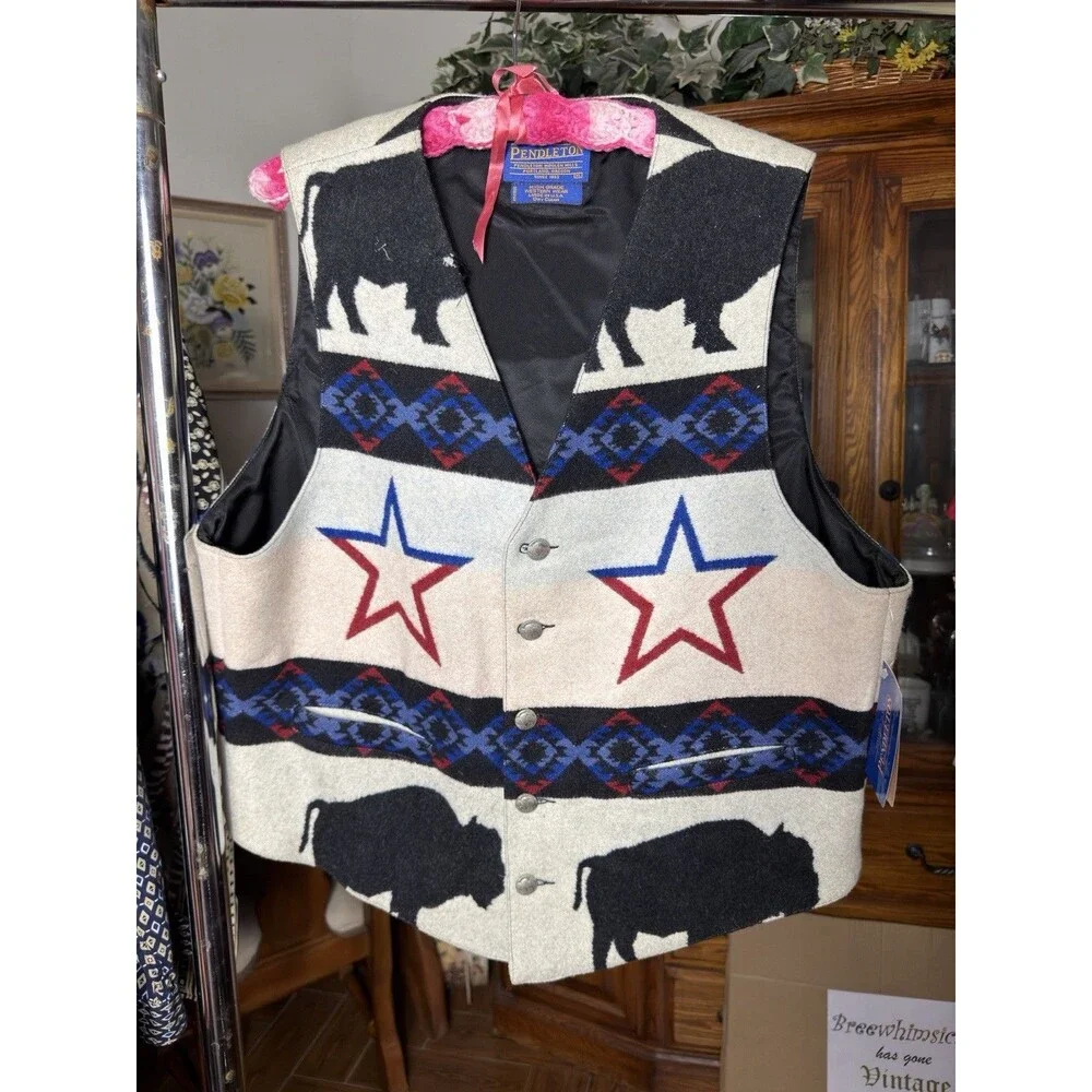 Vintage Pendleton Vest XL NWT Buffalo Stars High Grade Western Wear Blanket Wool